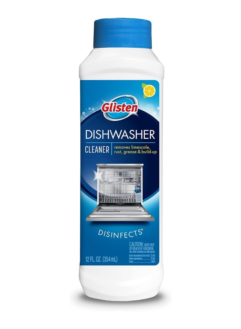 Glisten Dishwasher Cleaner, Removes Limescale, Rust, Grease & Build-Up, Disinfects, Lemon Scent, 12 fl oz (Pack of 1)
