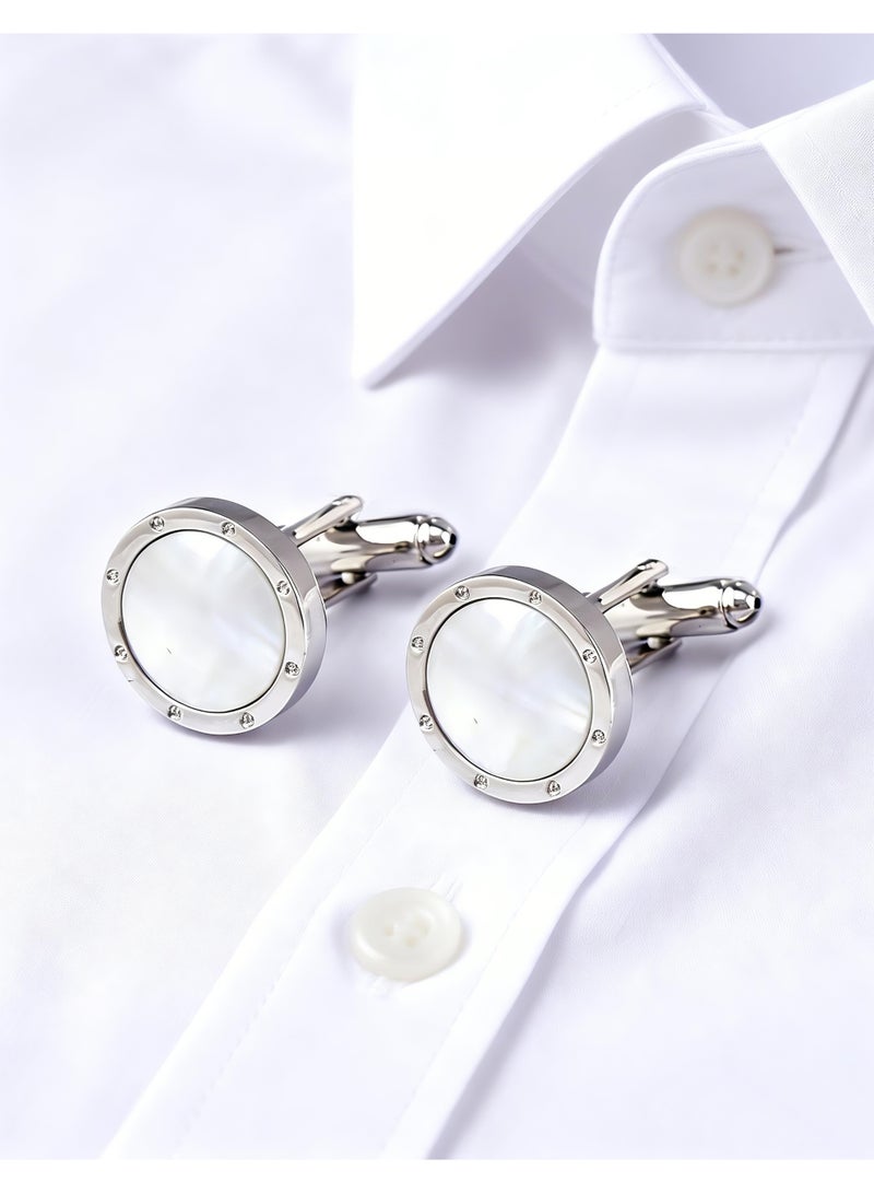 HomeNoor Classic Mother-of-Pearl Cufflinks, Elegant Formal French Cufflinks for Business, Wedding and Daily Wear, Stylish Shirt Cuff Links for Special Events, Perfect Gift Idea for Men & Women - Image 1