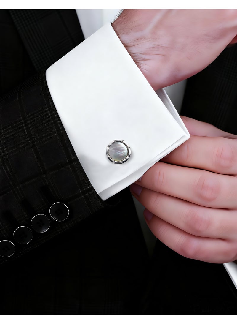 HomeNoor Classic Mother-of-Pearl Cufflinks, Elegant Formal French Cufflinks for Business, Wedding and Daily Wear, Stylish Shirt Cuff Links for Special Events, Perfect Gift Idea for Men & Women - Image 4