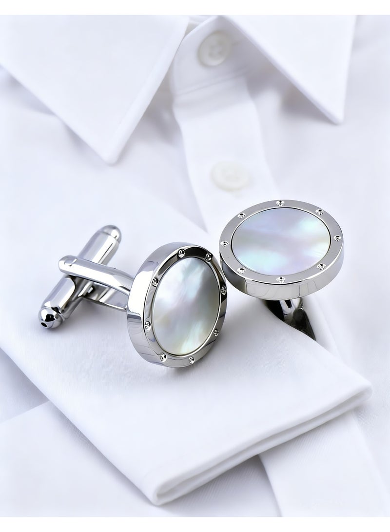 HomeNoor Classic Mother-of-Pearl Cufflinks, Elegant Formal French Cufflinks for Business, Wedding and Daily Wear, Stylish Shirt Cuff Links for Special Events, Perfect Gift Idea for Men & Women - Image 3