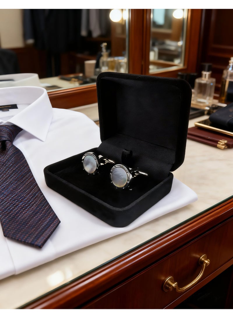 HomeNoor Classic Mother-of-Pearl Cufflinks, Elegant Formal French Cufflinks for Business, Wedding and Daily Wear, Stylish Shirt Cuff Links for Special Events, Perfect Gift Idea for Men & Women - Image 5