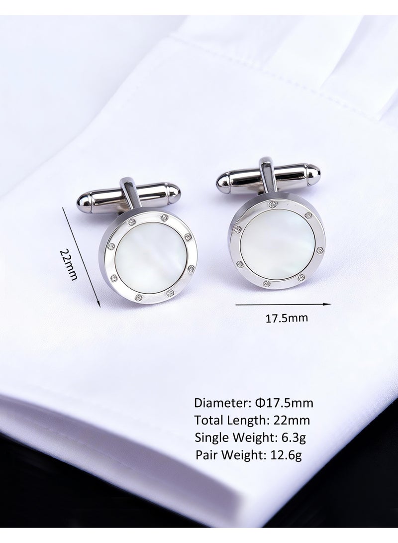 HomeNoor Classic Mother-of-Pearl Cufflinks, Elegant Formal French Cufflinks for Business, Wedding and Daily Wear, Stylish Shirt Cuff Links for Special Events, Perfect Gift Idea for Men & Women - Image 2