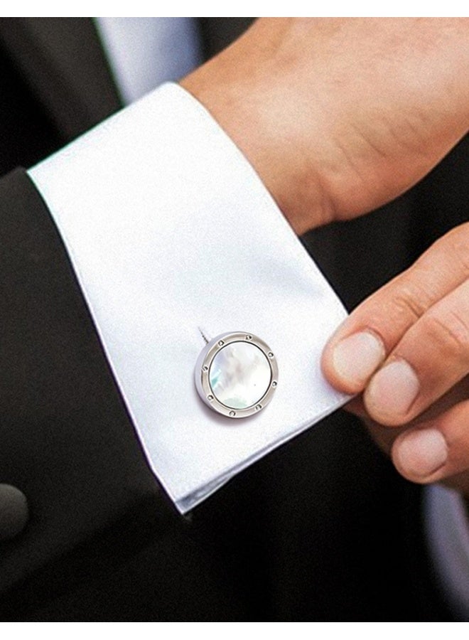 HomeNoor Classic Mother-of-Pearl Cufflinks, Elegant Formal French Cufflinks for Business, Wedding and Daily Wear, Stylish Shirt Cuff Links for Special Events, Perfect Gift Idea for Men & Women - Image 1