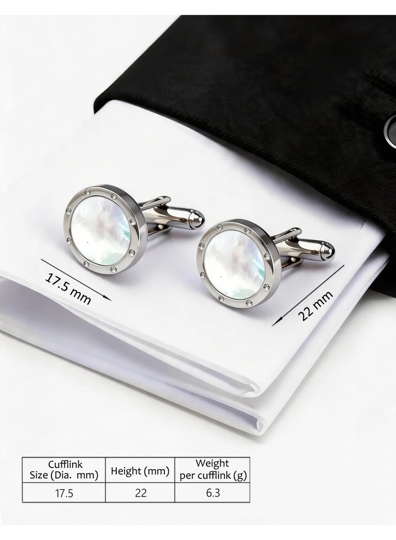 HomeNoor Classic Mother-of-Pearl Cufflinks, Elegant Formal French Cufflinks for Business, Wedding and Daily Wear, Stylish Shirt Cuff Links for Special Events, Perfect Gift Idea for Men & Women - Image 2