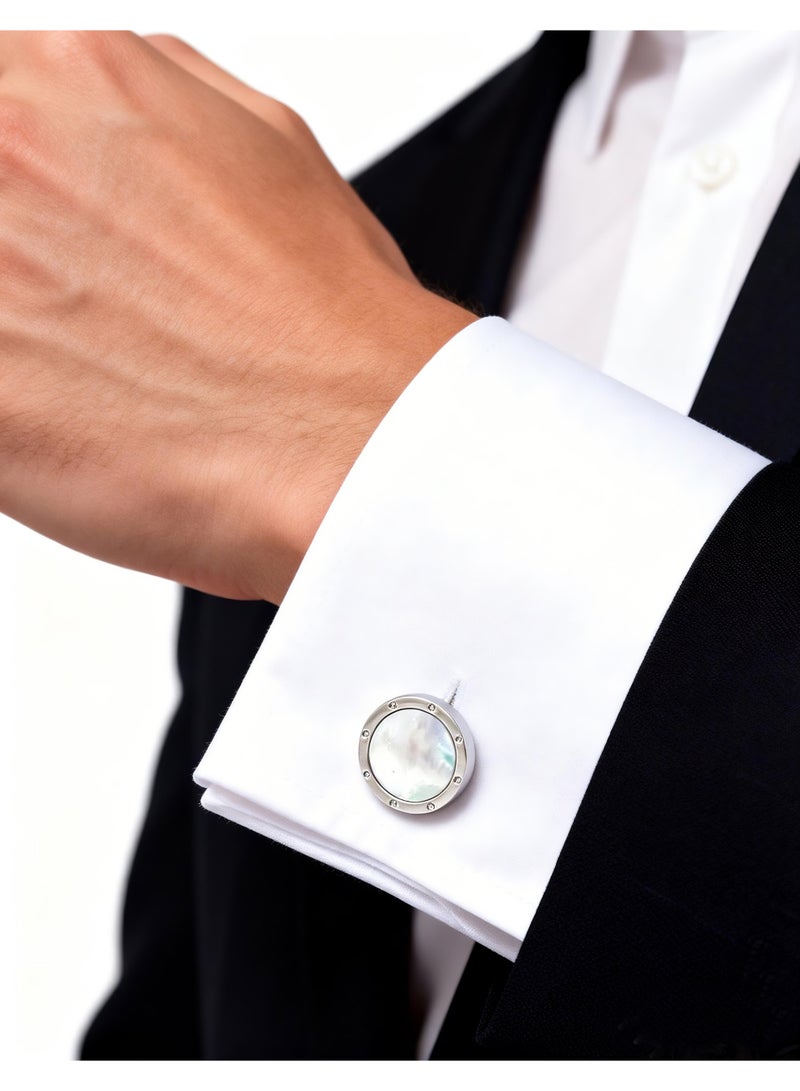 HomeNoor Classic Mother-of-Pearl Cufflinks, Elegant Formal French Cufflinks for Business, Wedding and Daily Wear, Stylish Shirt Cuff Links for Special Events, Perfect Gift Idea for Men & Women - Image 4
