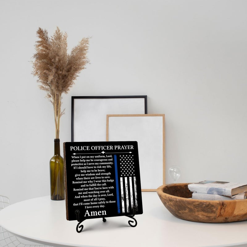 SIXEIGHT Police Officer Gifts for Men Women, Prayer for Policeman Wooden Sign with Stand, Thank You Gifts for Police Officer Law Enforcement Cop, Retirement Graduation Christmas Gift, 5"x5"-C02 - Image 4