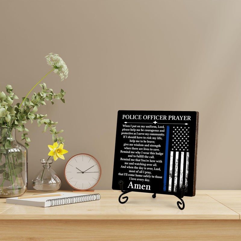SIXEIGHT Police Officer Gifts for Men Women, Prayer for Policeman Wooden Sign with Stand, Thank You Gifts for Police Officer Law Enforcement Cop, Retirement Graduation Christmas Gift, 5"x5"-C02 - Image 5