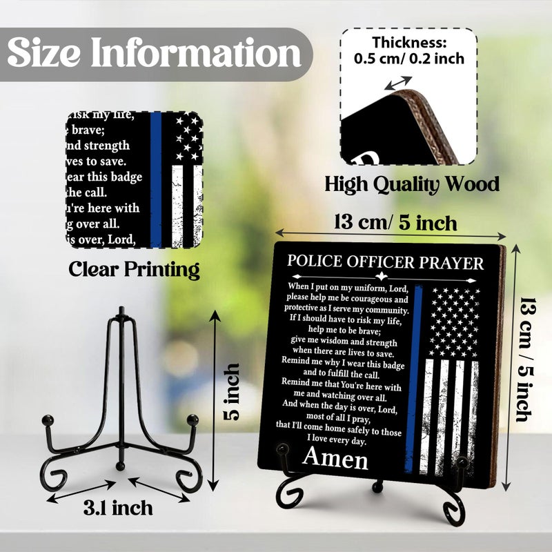 SIXEIGHT Police Officer Gifts for Men Women, Prayer for Policeman Wooden Sign with Stand, Thank You Gifts for Police Officer Law Enforcement Cop, Retirement Graduation Christmas Gift, 5"x5"-C02 - Image 2