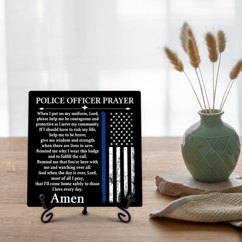 SIXEIGHT Police Officer Gifts for Men Women, Prayer for Policeman Wooden Sign with Stand, Thank You Gifts for Police Officer Law Enforcement Cop, Retirement Graduation Christmas Gift, 5"x5"-C02 - Image 3