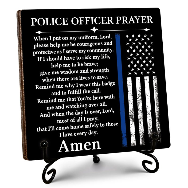 SIXEIGHT Police Officer Gifts for Men Women, Prayer for Policeman Wooden Sign with Stand, Thank You Gifts for Police Officer Law Enforcement Cop, Retirement Graduation Christmas Gift, 5"x5"-C02 - Image 1