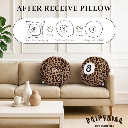 Dripykiaa Cheetah 8 Ball Throw Pillow 14 Leopard Print 8 Ball Pillow Round Plush Decorative Cushion Soft Trendy Throw Pillow for Bedroom Living Room Modern Aesthetic Home Decor for Women Teens - Image 3