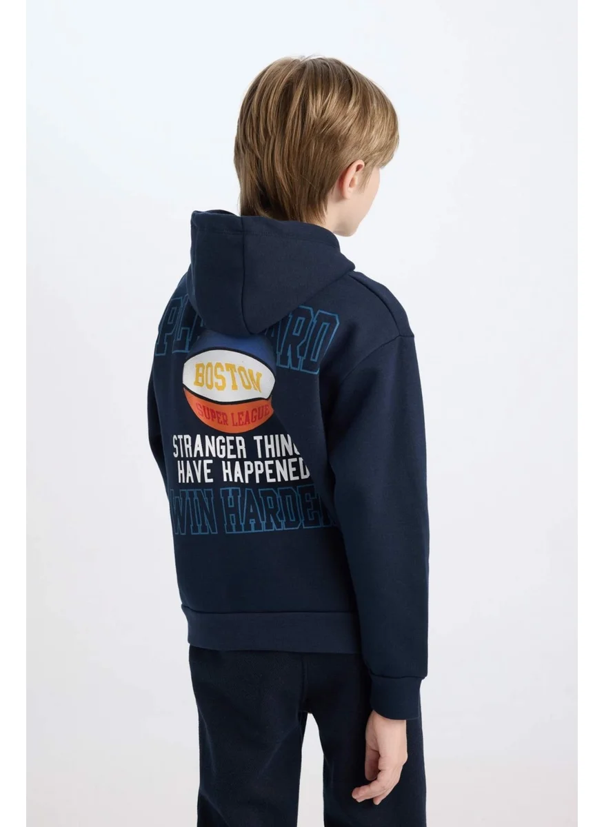 DeFacto Boy Navy Blue Hooded Back Printed Thick Sweatshirt D3048A824WN