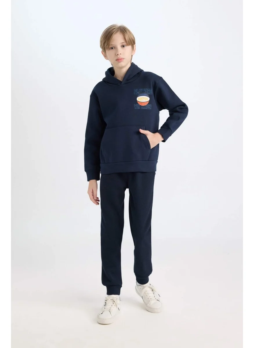 DeFacto Boy Navy Blue Hooded Back Printed Thick Sweatshirt D3048A824WN