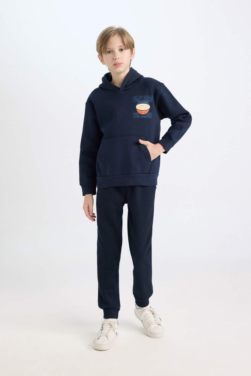 DeFacto Boy Navy Blue Hooded Back Printed Thick Sweatshirt D3048A824WN  - Image 2