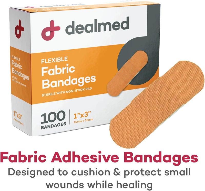 Dealmed Sterile Flexible Fabric Adhesive Bandages 1x3 Inch 100Box Breathable First Aid Strip Pack Soft Stretch Wound Patch for Medical Emergency Kits Clinic - Image 2