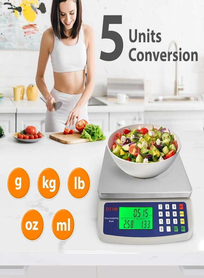 MOCCO ميزان مطبخ رقمي كبير 40 كجم/88 رطل، مصنوع من الفولاذ المقاوم للصدأ، مزود بشاشة LCD لعرض الأسعار وحسابها، مناسب لخبز الخبز وطهي اللحوم وتحضيرها، مع محول طاقة للعملات المعدنية. - Image 2