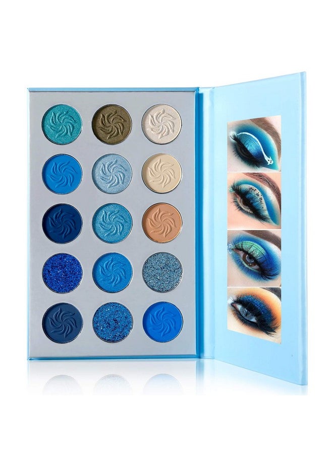 DE'LANCI - DE'LANCI Space Blue Eyeshadow Palette 15 Color Cosmetics Pressed Pigment Christmas Snowflake Eye Shadow Pallete Matte Shimmer Glitter Drama Makeup Eye Shadow Powder Long Lasting Blue Makeup Pallet - Image 1