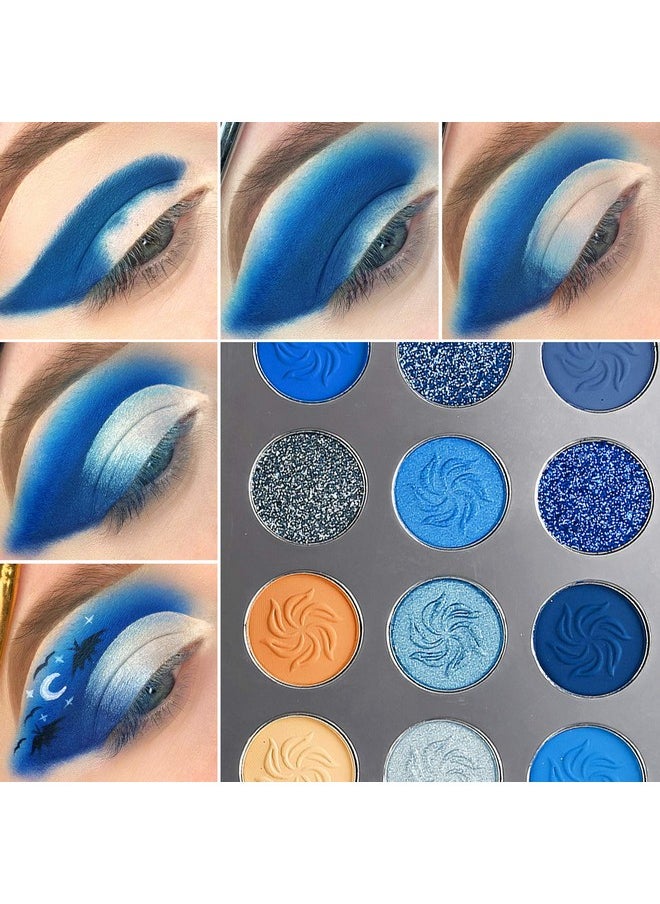DE'LANCI - DE'LANCI Space Blue Eyeshadow Palette 15 Color Cosmetics Pressed Pigment Christmas Snowflake Eye Shadow Pallete Matte Shimmer Glitter Drama Makeup Eye Shadow Powder Long Lasting Blue Makeup Pallet - Image 1