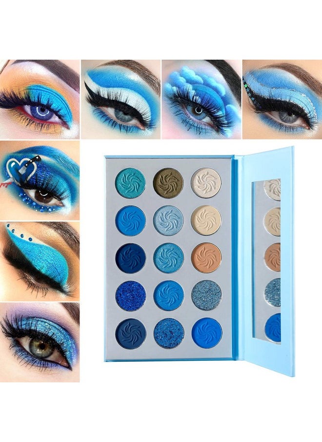 DE'LANCI - DE'LANCI Space Blue Eyeshadow Palette 15 Color Cosmetics Pressed Pigment Christmas Snowflake Eye Shadow Pallete Matte Shimmer Glitter Drama Makeup Eye Shadow Powder Long Lasting Blue Makeup Pallet - Image 1