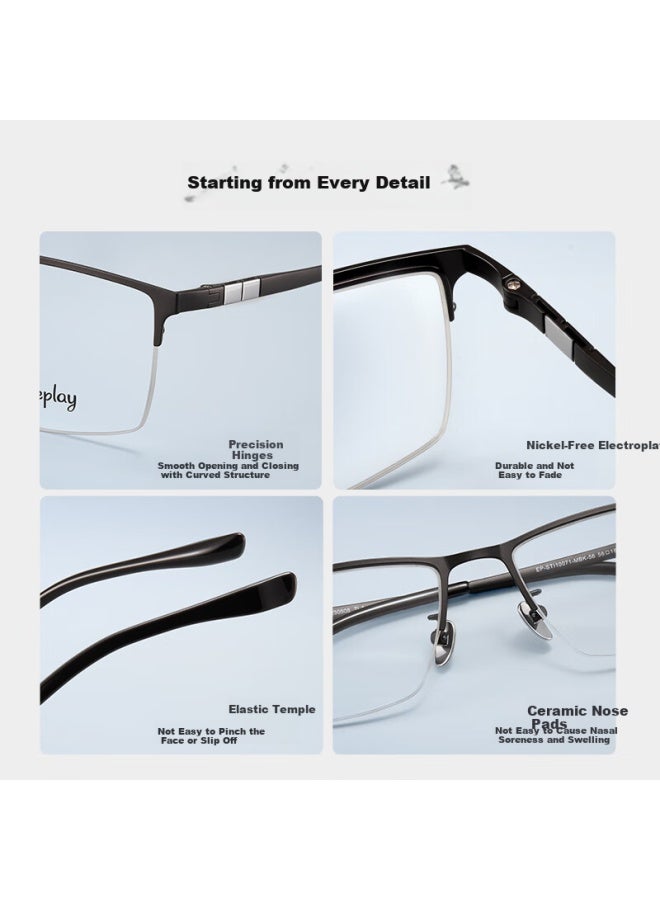 Eyeplay Titanium Alloy Business Half-frame Blue Light Blocking Radiation Protection Near-sighted Gl For Men With Prescription Lenses - Image 4