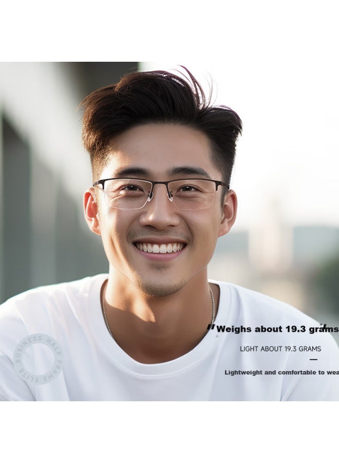 Eyeplay Titanium Alloy Business Half-frame Blue Light Blocking Radiation Protection Near-sighted Gl For Men With Prescription Lenses - Image 1
