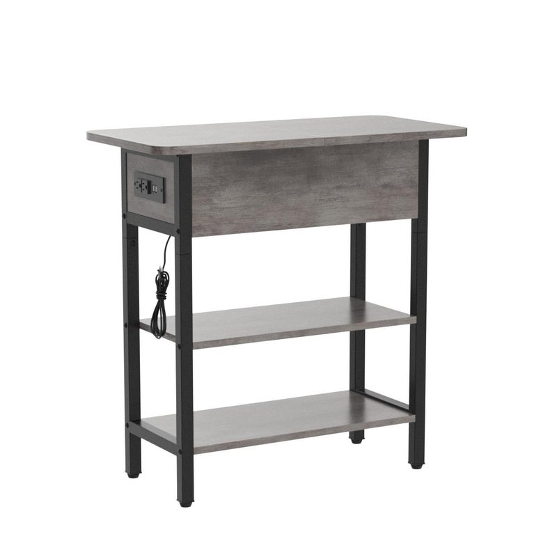 Yoobure End Table with Charging Station, Flip Top Side Table with USB Ports and Outlets, Sofa Couch Table Bedside Table for Living Room Bedroom, Narrow Nightstand with Shelves for Small Space Gray - Image 4