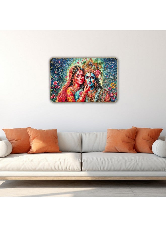 Masstone Radha Krishna Wall Painting with Crystal Embedded High Gloss Surface Gold Slim Frame Embossed, 45x30 cm Wall Hanging Photos Home Decoration Wall Art For Living Room, Bedroom, Drawing room - Image 4