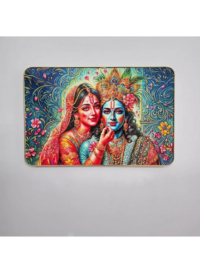 Masstone Radha Krishna Wall Painting with Crystal Embedded High Gloss Surface Gold Slim Frame Embossed, 45x30 cm Wall Hanging Photos Home Decoration Wall Art For Living Room, Bedroom, Drawing room - Image 1