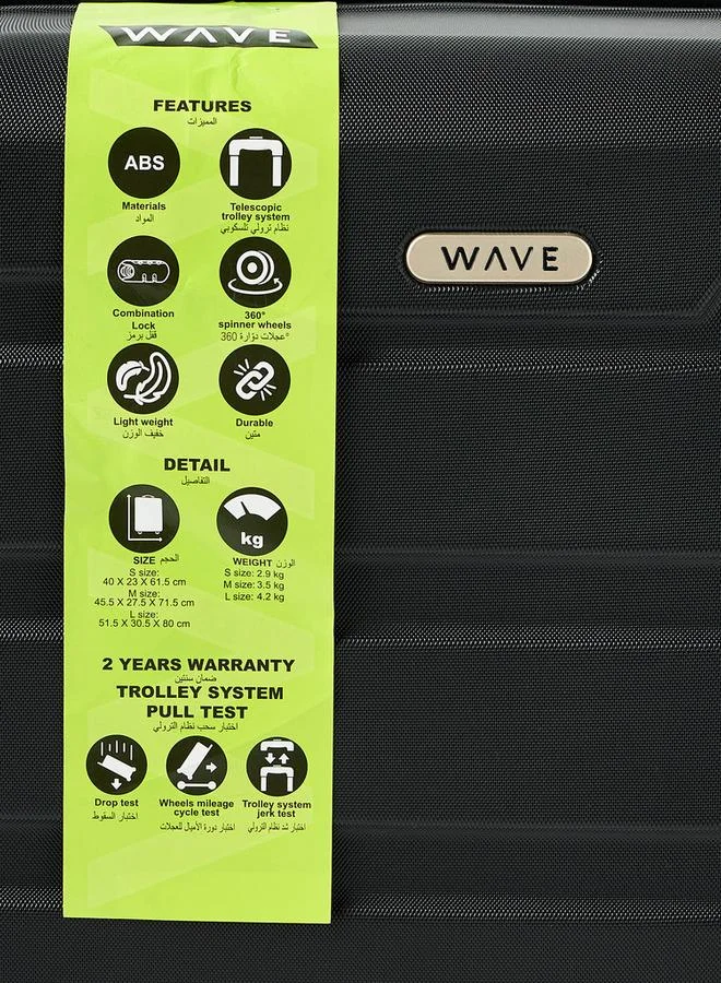 Wave BLACK Textured Hardcase Luggage Trolley With Retractable Handle - 24 Inches Check-In Bag  | Best Price UAE