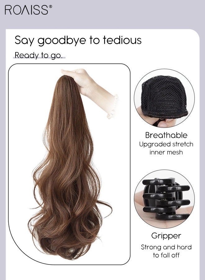 roaiss Long Wavy Ponytail Extensions Mini Claw Clip Natural Ponytail Wig Hair Extension Synthetic Hairpiece for Women Girls Party Hairstyle Soft Daily Use 50CM - Light Brown - Image 4