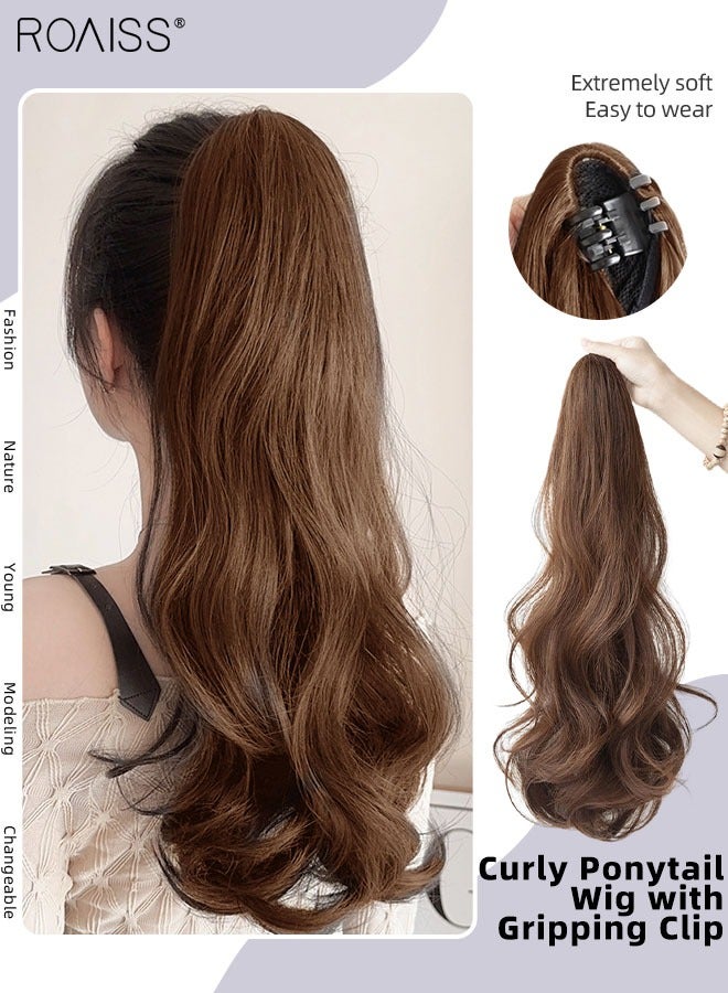 roaiss Long Wavy Ponytail Extensions Mini Claw Clip Natural Ponytail Wig Hair Extension Synthetic Hairpiece for Women Girls Party Hairstyle Soft Daily Use 50CM - Light Brown - Image 1