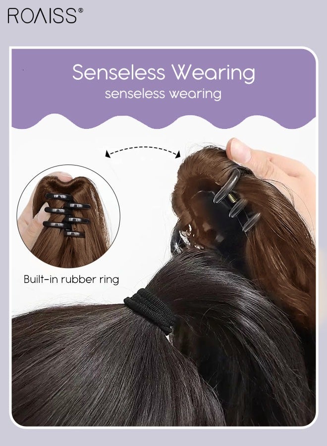 roaiss Long Wavy Ponytail Extensions Mini Claw Clip Natural Ponytail Wig Hair Extension Synthetic Hairpiece for Women Girls Party Hairstyle Soft Daily Use 50CM - Light Brown - Image 5