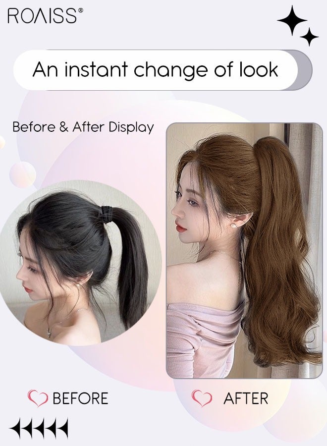 roaiss Long Wavy Ponytail Extensions Mini Claw Clip Natural Ponytail Wig Hair Extension Synthetic Hairpiece for Women Girls Party Hairstyle Soft Daily Use 50CM - Light Brown - Image 2