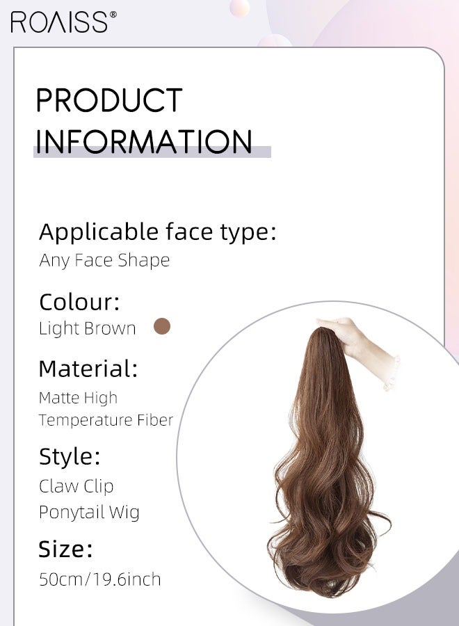 roaiss Long Wavy Ponytail Extensions Mini Claw Clip Natural Ponytail Wig Hair Extension Synthetic Hairpiece for Women Girls Party Hairstyle Soft Daily Use 50CM - Light Brown - Image 3