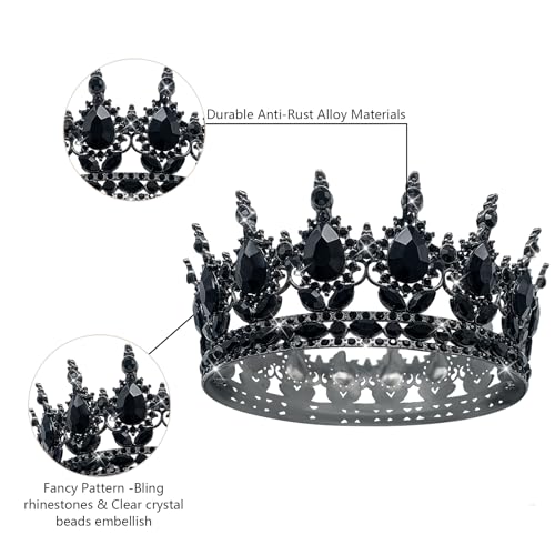 YOUlDIANZI Queen Crown Rhinestone Wedding Crowns and Tiaras for Women Costume Party Hair Accessories Princess Birthday Crown Crystal Bridal Crown (Black Crown) - Image 4