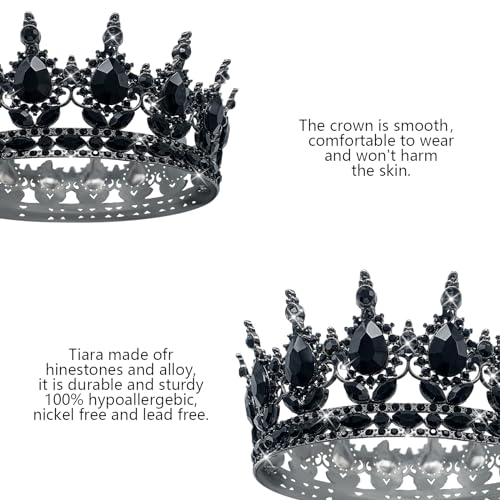 YOUlDIANZI Queen Crown Rhinestone Wedding Crowns and Tiaras for Women Costume Party Hair Accessories Princess Birthday Crown Crystal Bridal Crown (Black Crown) - Image 5