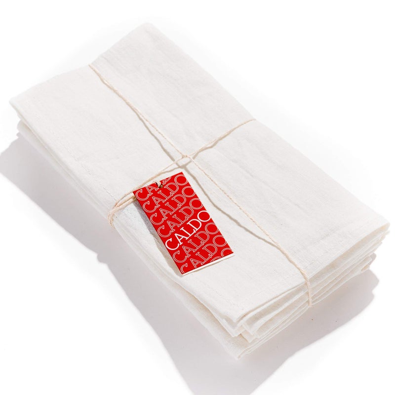 Caldo Linen Dinner Napkins  Rustic Soft and Durable Cloth Washable and Reusable  4 Pack  20x20 inch Natural White
