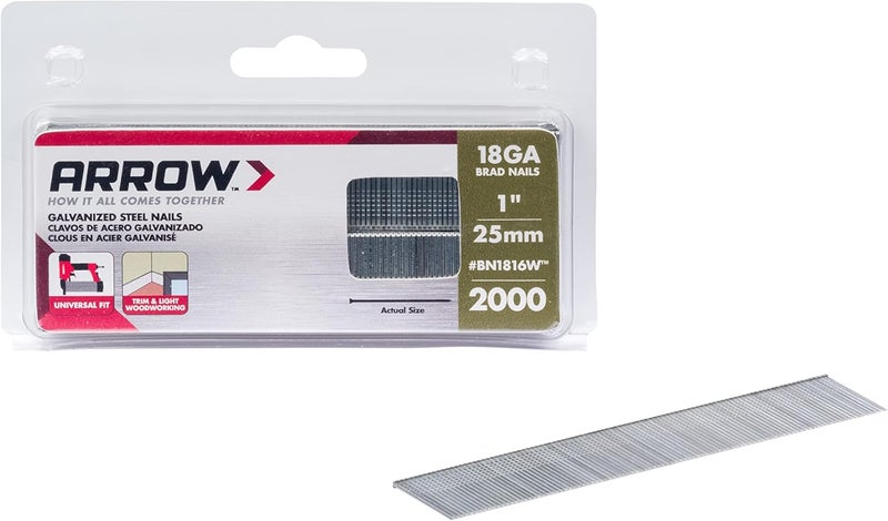 Arrow Fastener Arrow BN1816WCS 18-Gauge Steel Brad Nails for Molding, Cabinets, Framing, Trim, and Finishing, Safe to Use with Electric or Battery Powered Nailers, 1-Inch, 2000 Pack - Image 1