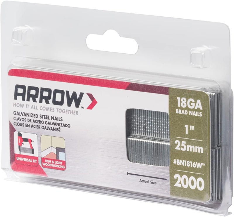 Arrow Fastener Arrow BN1816WCS 18-Gauge Steel Brad Nails for Molding, Cabinets, Framing, Trim, and Finishing, Safe to Use with Electric or Battery Powered Nailers, 1-Inch, 2000 Pack - Image 2