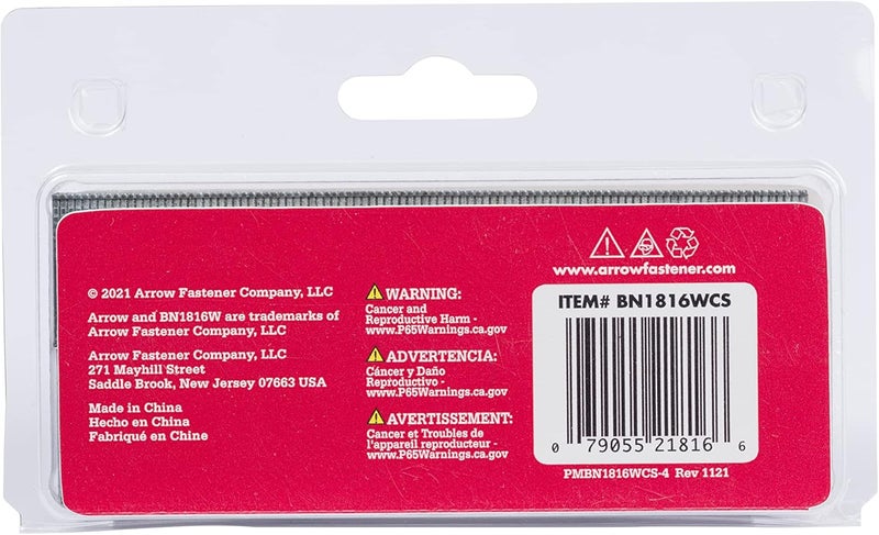 Arrow Fastener Arrow BN1816WCS 18-Gauge Steel Brad Nails for Molding, Cabinets, Framing, Trim, and Finishing, Safe to Use with Electric or Battery Powered Nailers, 1-Inch, 2000 Pack - Image 5
