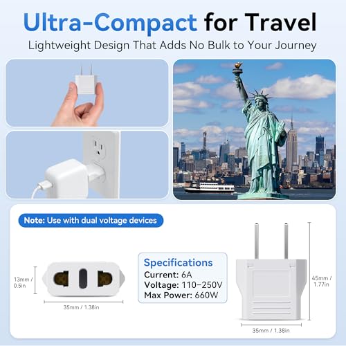 Unidapt Small European to American Outlet Plug Adapter, EU to US Adapter, Universal Input Europe/Asia to USA/Canada Travel Power Plug Adapter, 1-Pack, White - Image 3