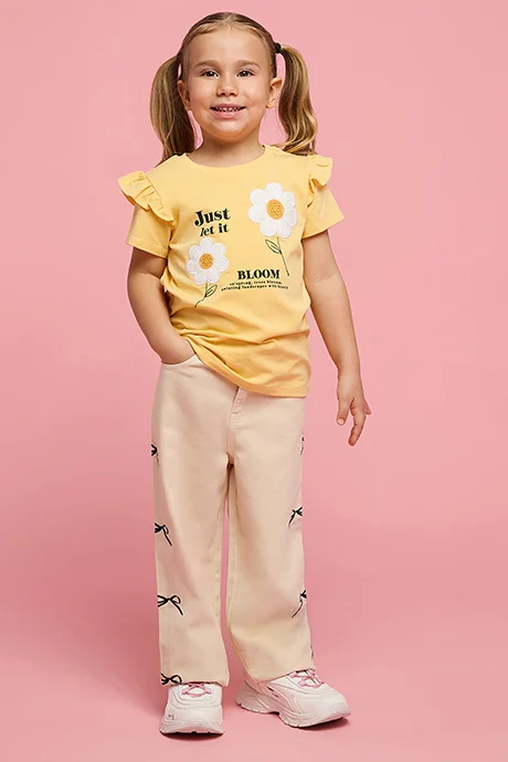 R&b Appliqued Top with Crew Neck and Flutter Sleeves