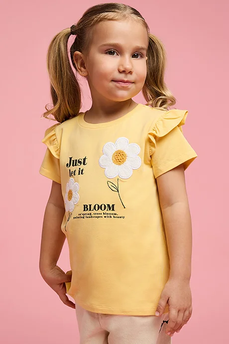 R&b Appliqued Top with Crew Neck and Flutter Sleeves