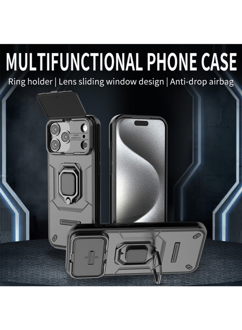 X-level iPhone 17 Pro Max Case Cover with Slide Camera Cover & Ring Holder, Kickstand Shell Back Cover Scratch-Resistant Shock-Absorbing Protector Accessories Kickstand Stand Magnetic Car Ring Holder - Image 3