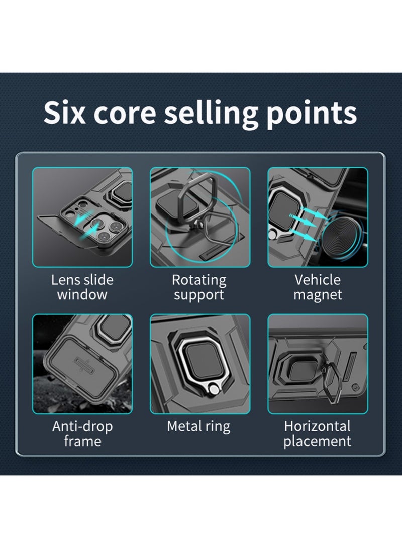 X-level iPhone 17 Pro Max Case Cover with Slide Camera Cover & Ring Holder, Kickstand Shell Back Cover Scratch-Resistant Shock-Absorbing Protector Accessories Kickstand Stand Magnetic Car Ring Holder - Image 4