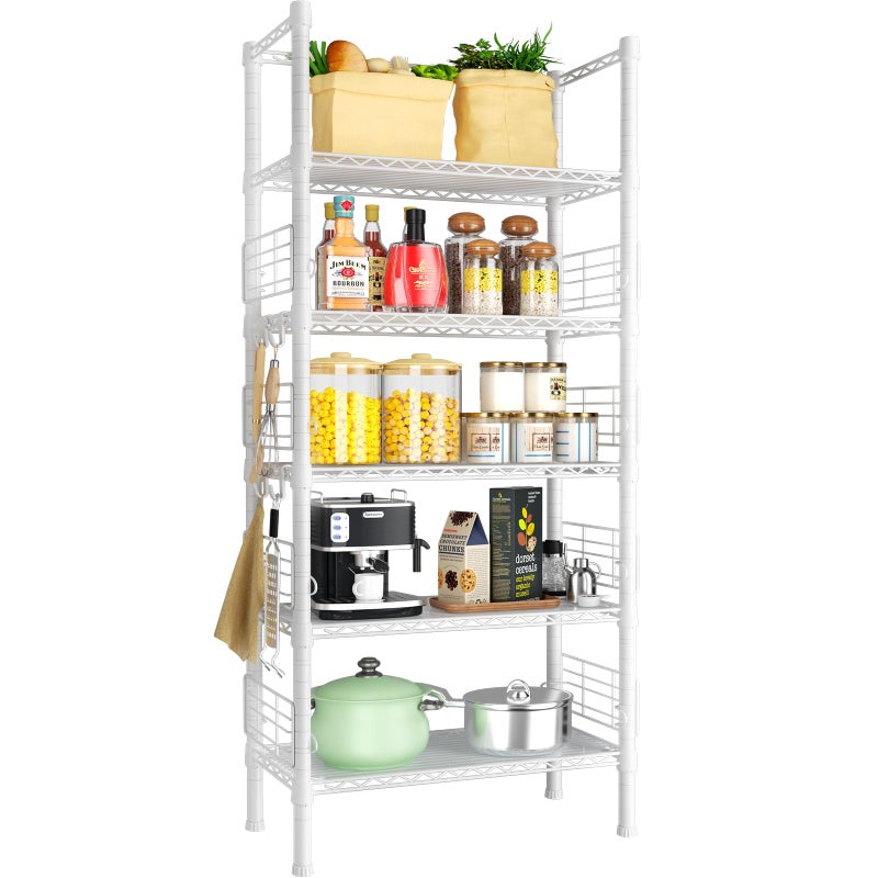 FUTASSI Metal Storage Rack, Storage Organizer Shelves for Kitchen, Bathroom, Living Room, Balcony and Garage, 5 Tiers Narrow Bookshelf, 21.2" W x 9.4" D x 59.2" H, Load 400lbs, White - Image 1