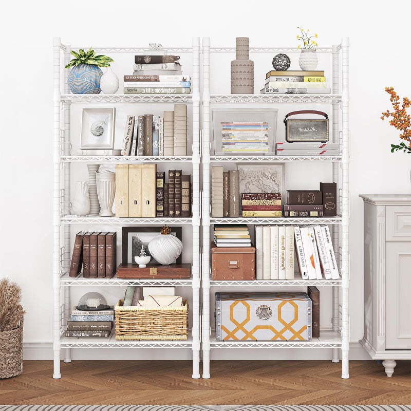 FUTASSI Metal Storage Rack, Storage Organizer Shelves for Kitchen, Bathroom, Living Room, Balcony and Garage, 5 Tiers Narrow Bookshelf, 21.2" W x 9.4" D x 59.2" H, Load 400lbs, White - Image 3