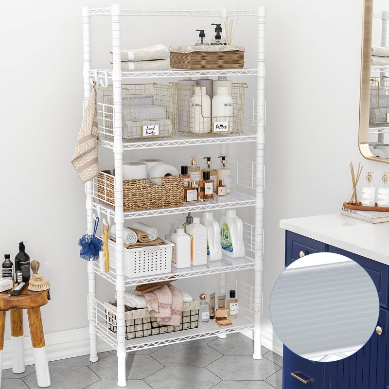 FUTASSI Metal Storage Rack, Storage Organizer Shelves for Kitchen, Bathroom, Living Room, Balcony and Garage, 5 Tiers Narrow Bookshelf, 21.2" W x 9.4" D x 59.2" H, Load 400lbs, White - Image 5
