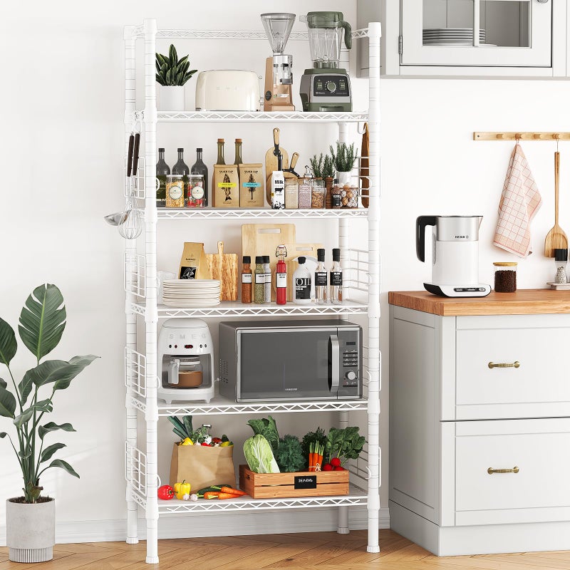 FUTASSI Metal Storage Rack, Storage Organizer Shelves for Kitchen, Bathroom, Living Room, Balcony and Garage, 5 Tiers Narrow Bookshelf, 21.2" W x 9.4" D x 59.2" H, Load 400lbs, White - Image 2