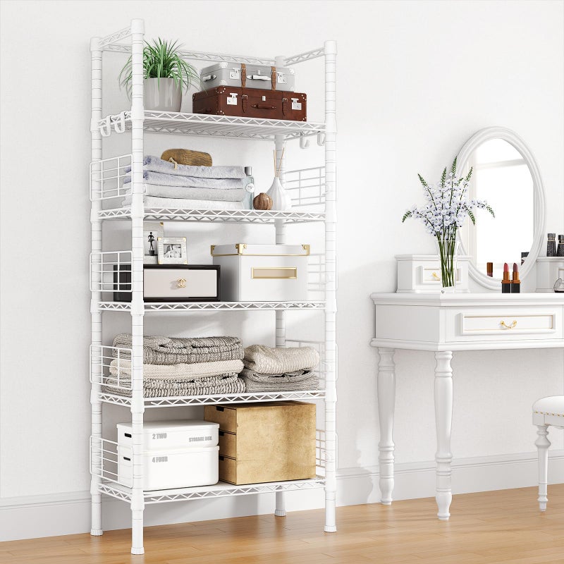 FUTASSI Metal Storage Rack, Storage Organizer Shelves for Kitchen, Bathroom, Living Room, Balcony and Garage, 5 Tiers Narrow Bookshelf, 21.2" W x 9.4" D x 59.2" H, Load 400lbs, White - Image 4